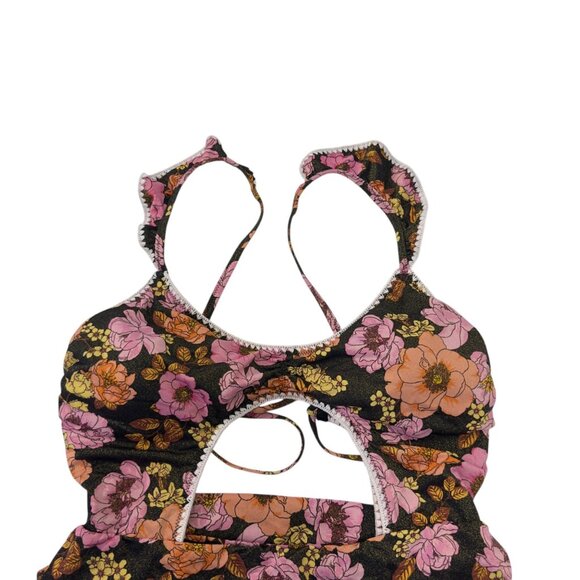 Victorias Secret Women SZ L Boho Floral Cutout Monokini Swimsuit Ruffled Straps - Picture 8 of 15